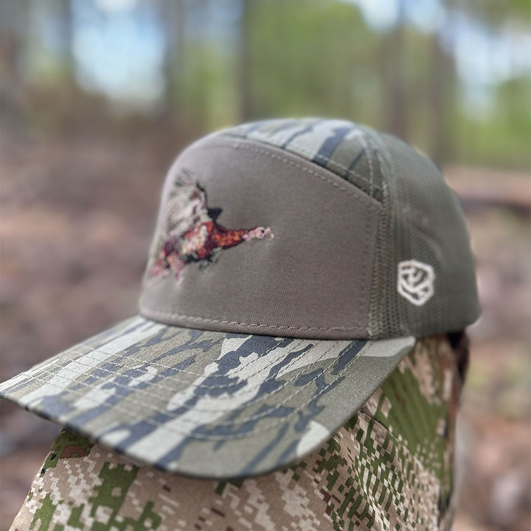 BACKWOODS ORIGINAL BOTTOMLAND 7 PANEL TRUCKER W/ EMBROIDERED TURKEY – HAT