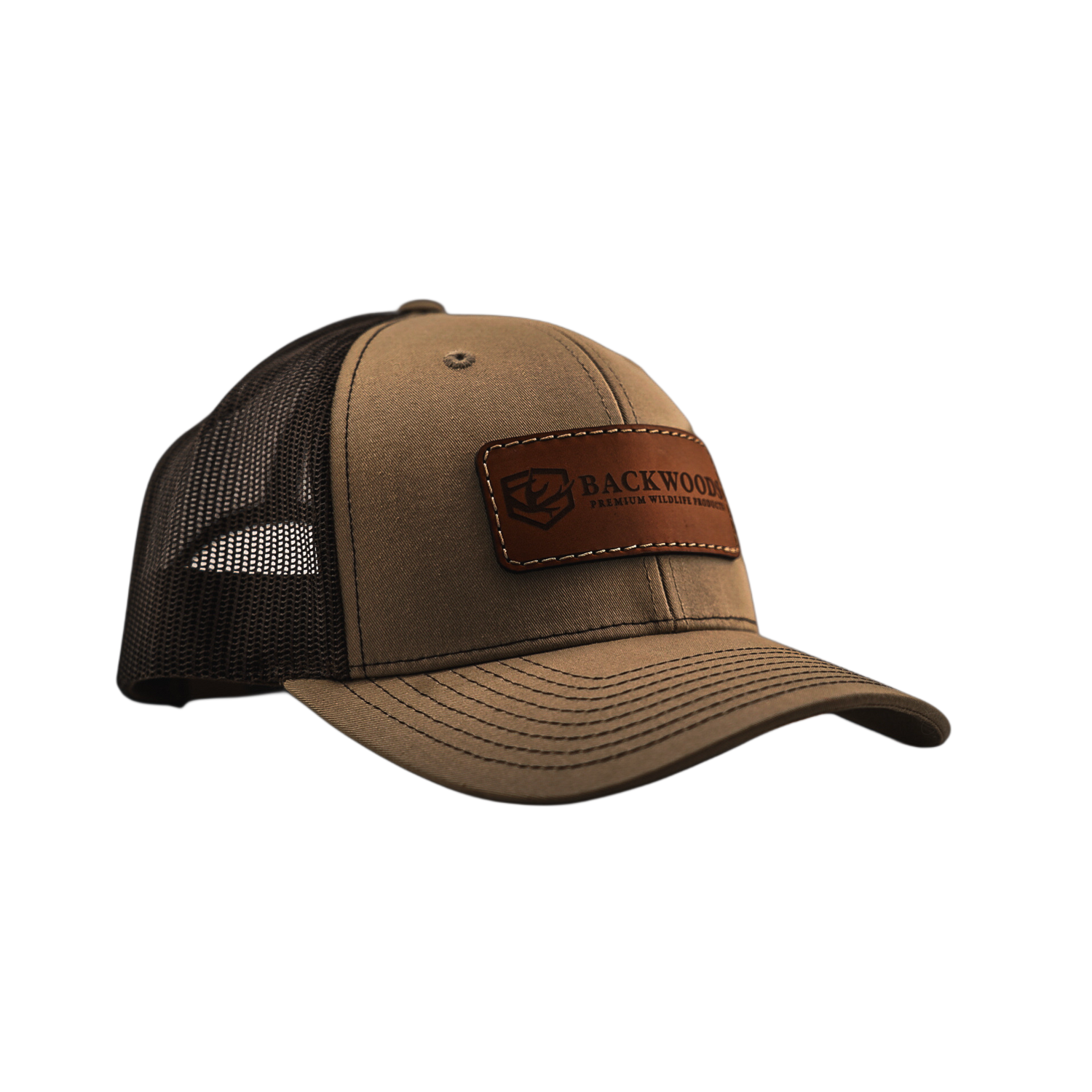 Khaki/Coffee Leather Patch Hat