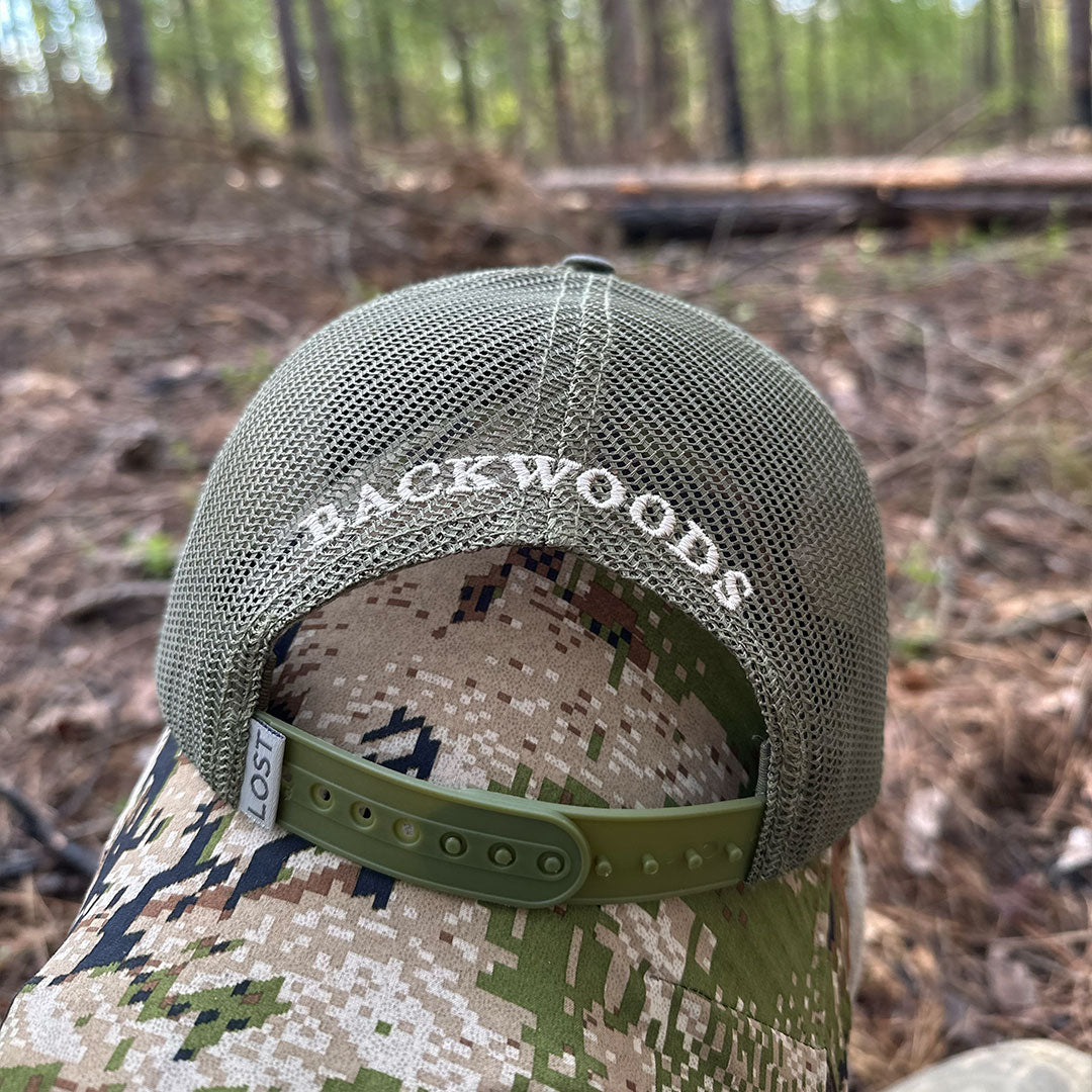 BACKWOODS ORIGINAL BOTTOMLAND 7 PANEL TRUCKER W/ EMBROIDERED TURKEY – HAT