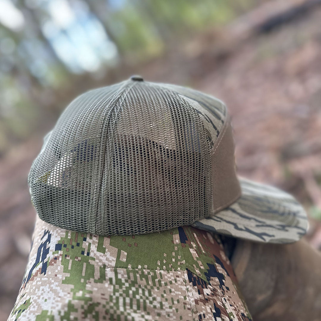 BACKWOODS ORIGINAL BOTTOMLAND 7 PANEL TRUCKER W/ EMBROIDERED TURKEY – HAT