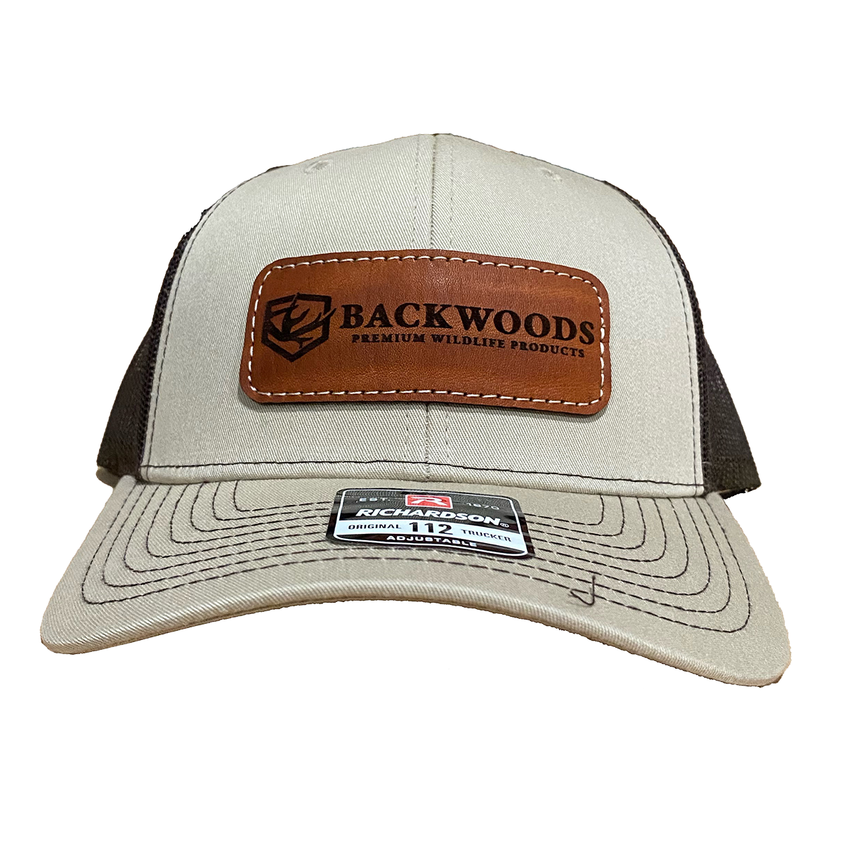 Khaki/Coffee Leather Patch Hat