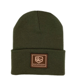 Green Beanie W/ Leather Patch