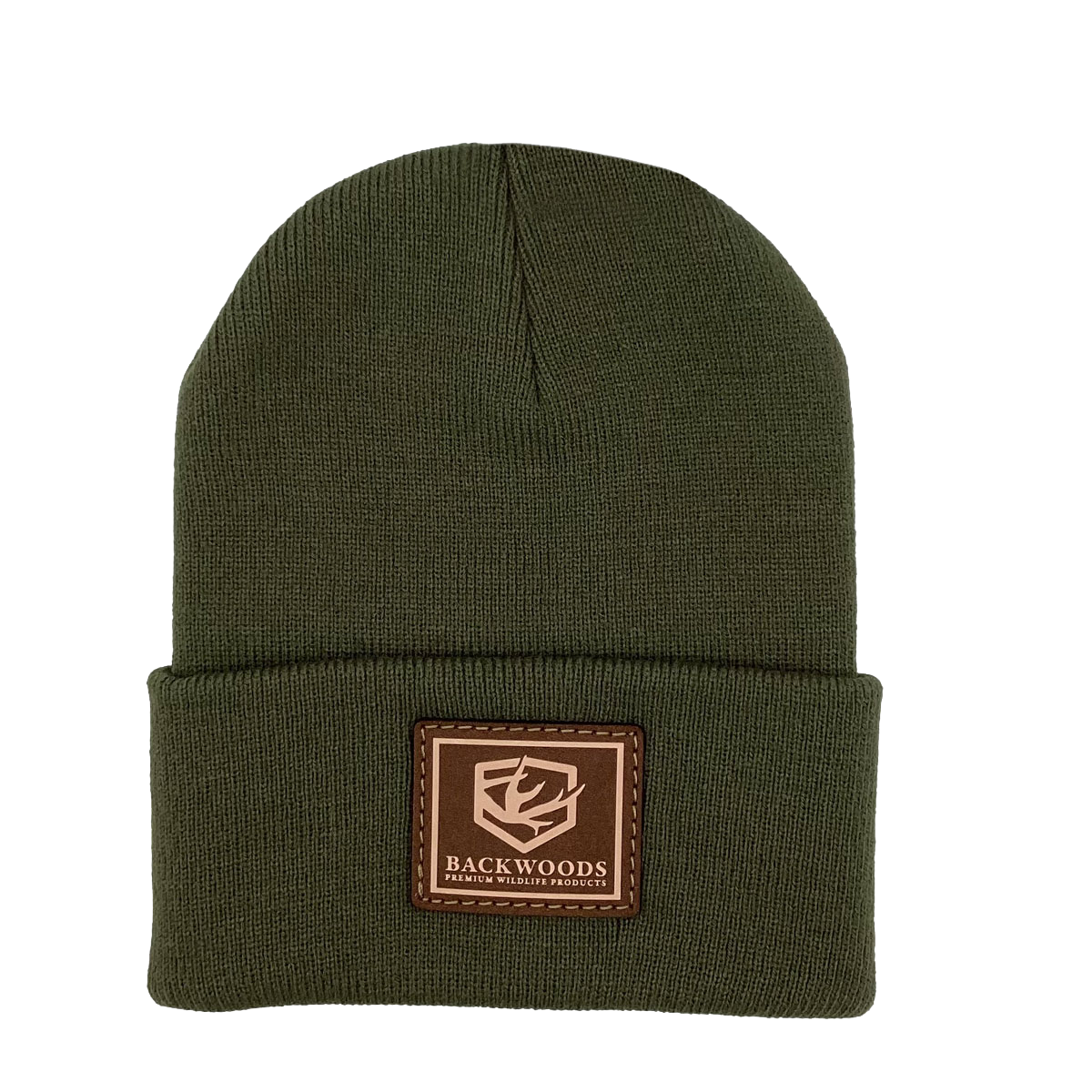 Green Beanie W/ Leather Patch