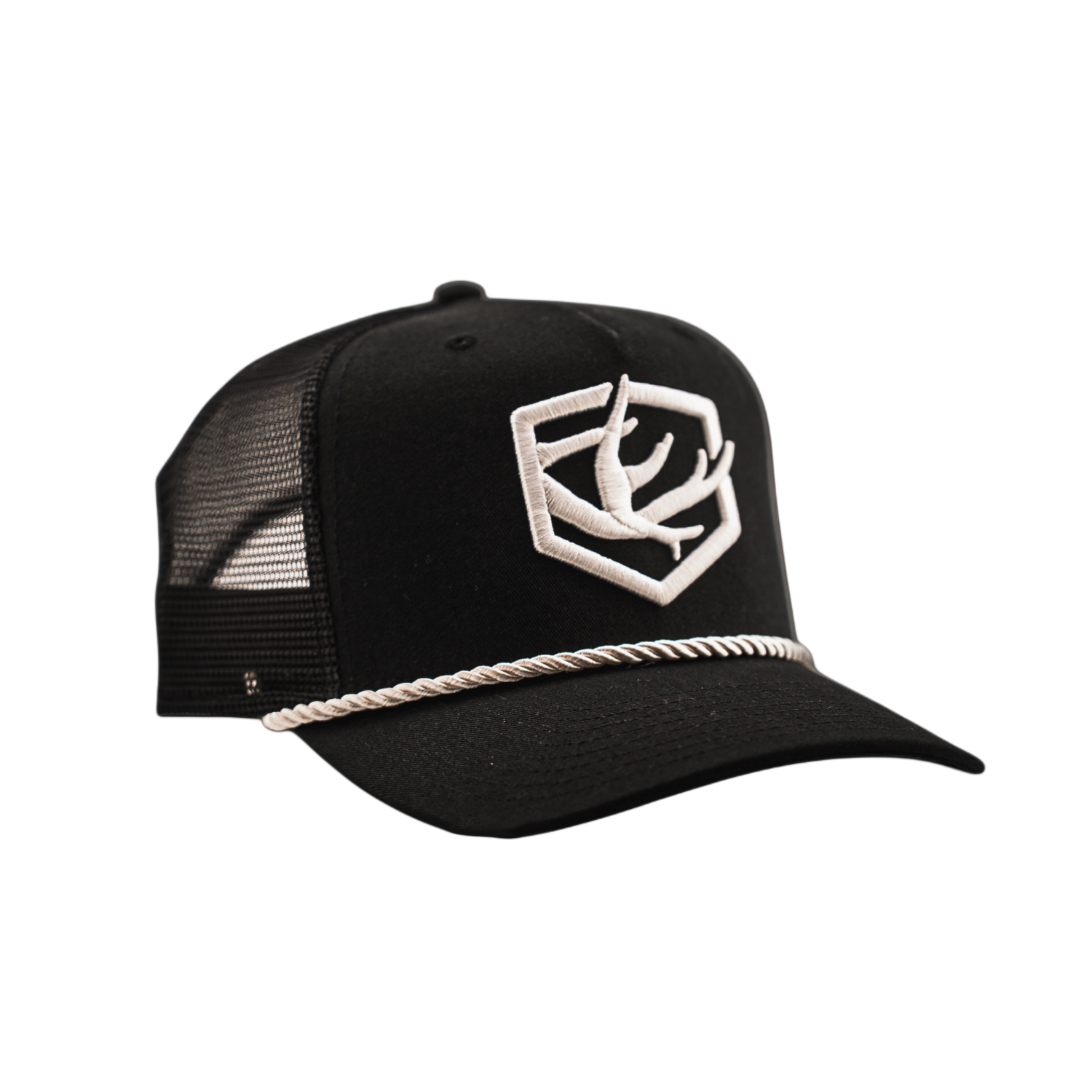 BACKWOODS BLACK/BLACK MESHBACK TRUCKER ROPE W/ EMBROIDERED LOGO – HAT