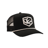 BACKWOODS BLACK/BLACK MESHBACK TRUCKER ROPE W/ EMBROIDERED LOGO – HAT