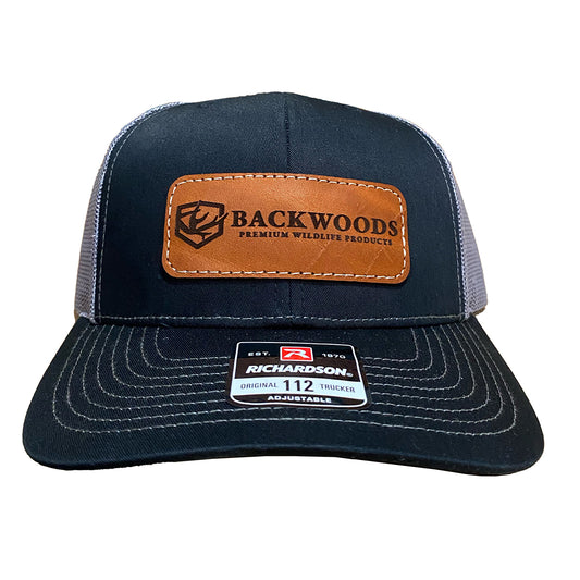 Black/Charcoal Leather Patch Hat